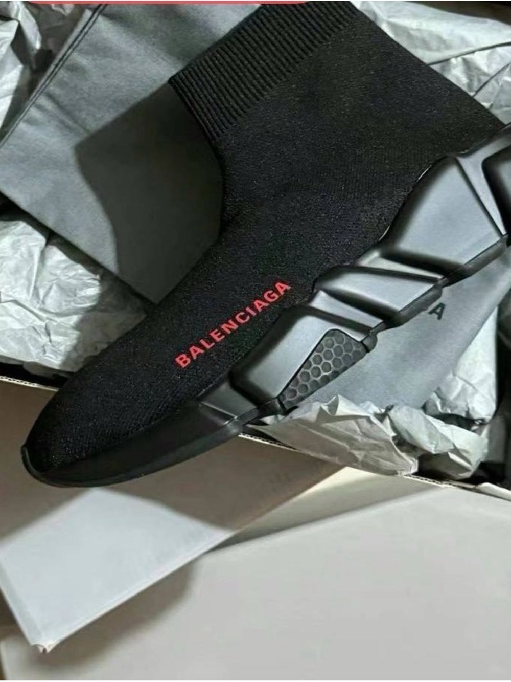 Balenciaga Black Sock Sneaker with Red Logo